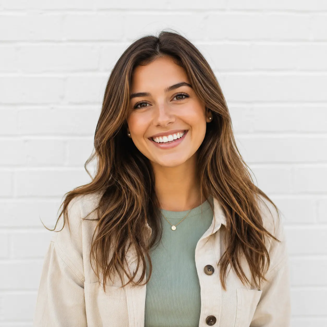 Portrait of Emily Carter smiling confidently in a modern indoor setting after sharing her successful experience with Webpromaze's social media marketing services.