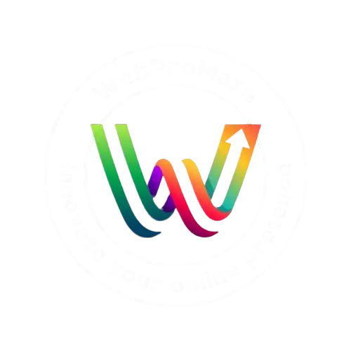 Colorful stylized 'W' logo for WebProMaze with an upward pointing arrow.