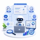 AI-driven digital marketing illustration featuring SEO, GEO, AEO, and AIO optimization with AI-powered search analytics, automation, and answer engine technology.