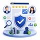 Online reputation management illustration featuring brand protection, review monitoring, customer feedback, trust signals, and corporate reputation analytics.