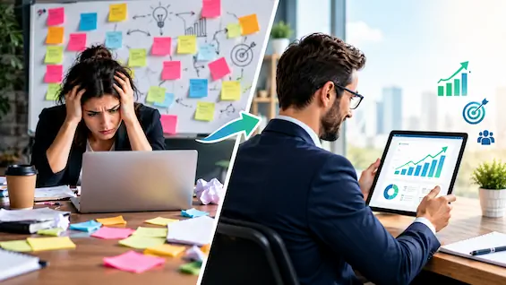 Build a Content Marketing Strategy That Drives ROI Content marketing strategy showing the shift from marketing chaos to data-driven growth